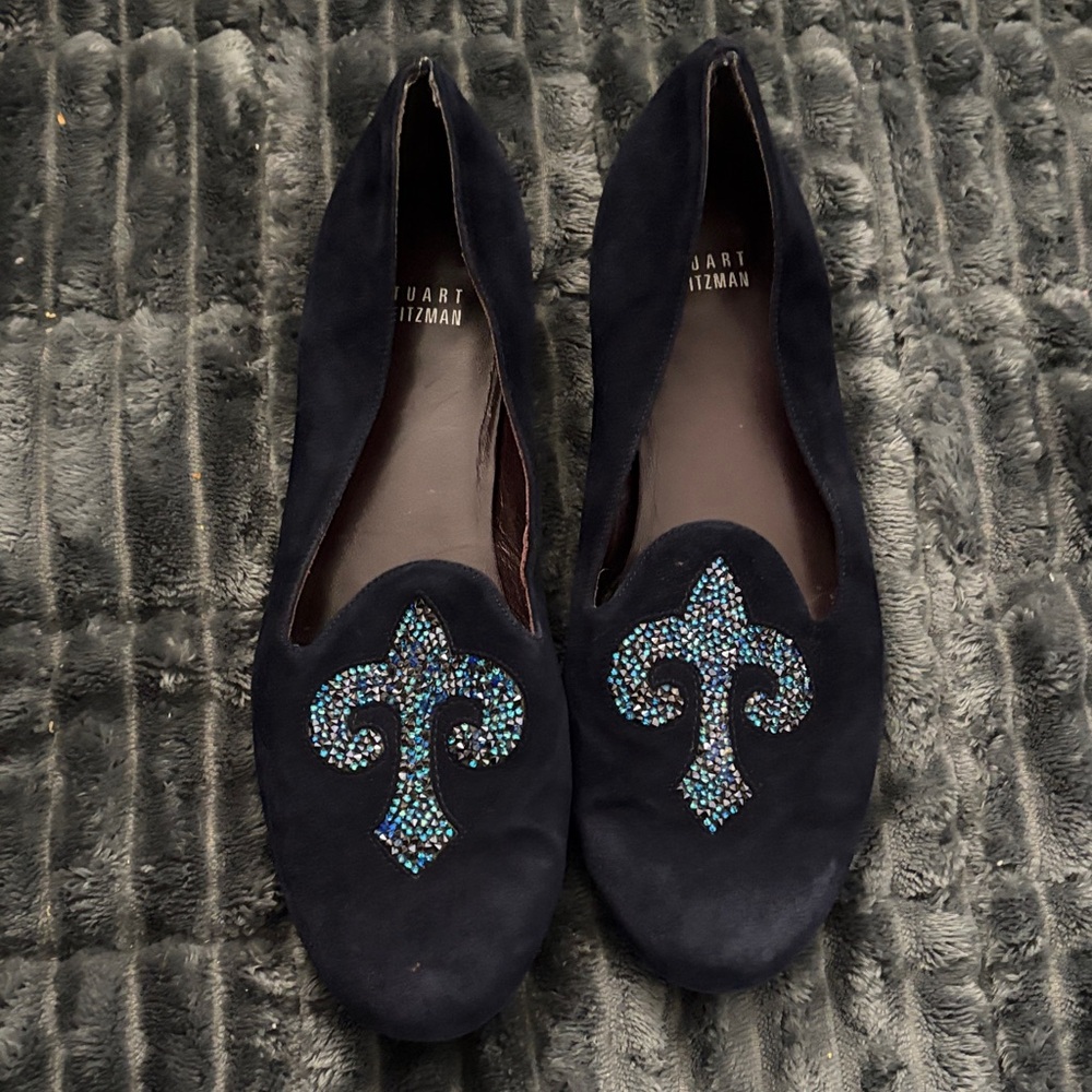 Stuart Weitzman Women's navy Flats with Blue Embellishments